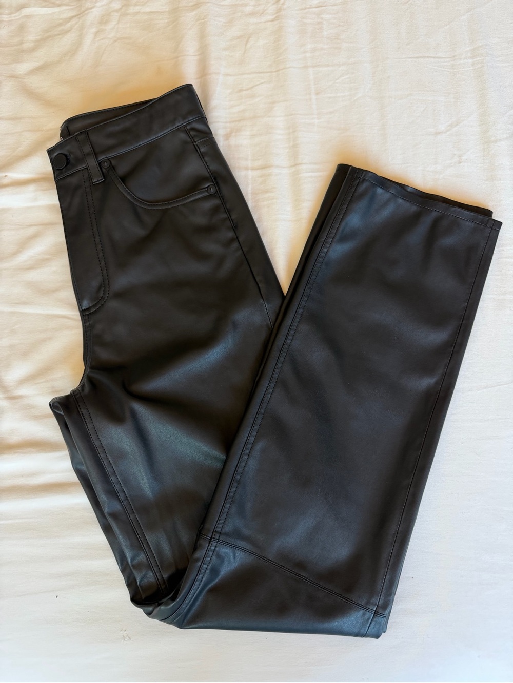 Agolde Black Faux Leather Straight Leg Pants